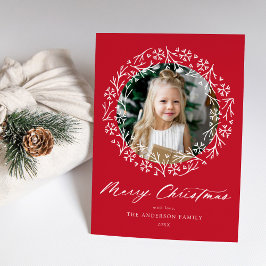 Tarjeta Festiva Corona de copo de nieve elegante roja foto