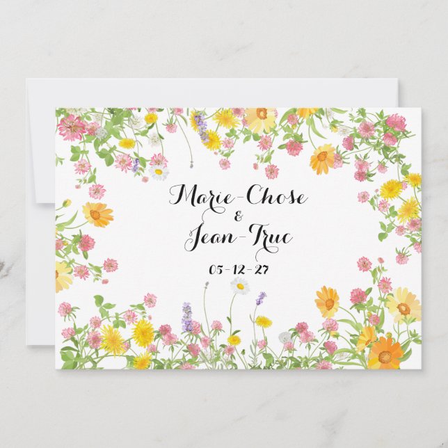 Tarjeta Festiva Corona de flores rusticas Quebec Salven la fecha (Anverso)