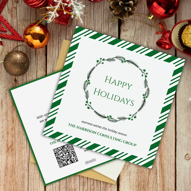Tarjeta Festiva Corona de franjas verdes con código QR del logotip (Subido por el creador)