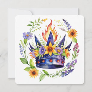 Tarjeta Festiva Corona de Fuego de Beltane Sabbat Floral de Verano