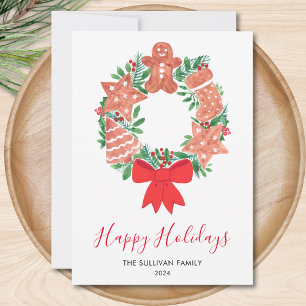 Tarjeta Festiva Corona de galletas de jengibre Felices Fiestas