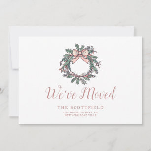 Tarjeta Festiva Corona de invierno y muñeco de nieve en nueva casa