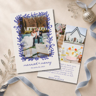 Tarjeta Festiva Corona de lazo caprichoso azul moderno 4 foto boda
