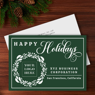 Tarjeta Festiva Corona de Logo Elegante Felices Fiestas Empresa