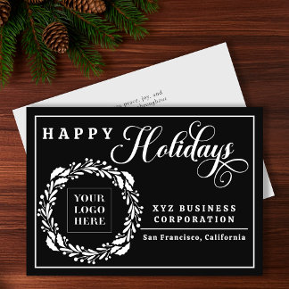 Tarjeta Festiva Corona de Logo Elegante Felices Fiestas Empresa