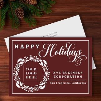 Tarjeta Festiva Corona de Logo Elegante Felices Fiestas Empresa