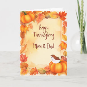Tarjeta Festiva Corona de Otoño de Acción de Gracias Pájaro Lindo
