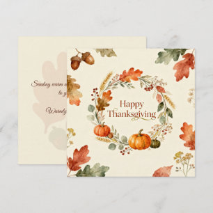 Tarjeta Festiva Corona de Otoño en Acuarela Feliz Día de Acción de