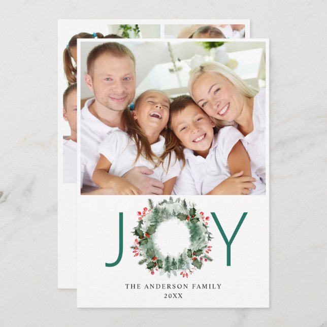 Tarjeta Festiva Corona de paisaje Bayas de acebo Pino FOTO Felicit (Anverso / Reverso)