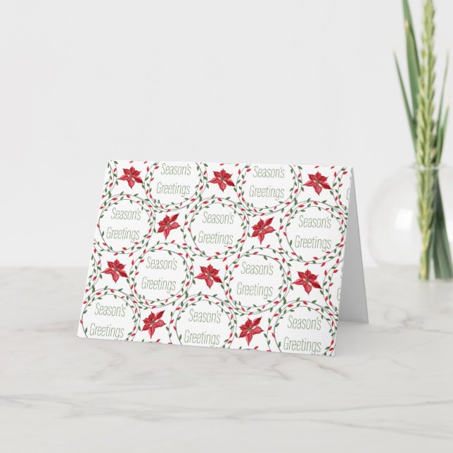 Tarjeta Festiva Corona de saludos de temporada rojo verde blanco (Anverso)