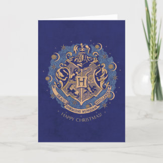 Tarjeta Festiva Corona de vacaciones con escudo de HOGWARTS™ azul