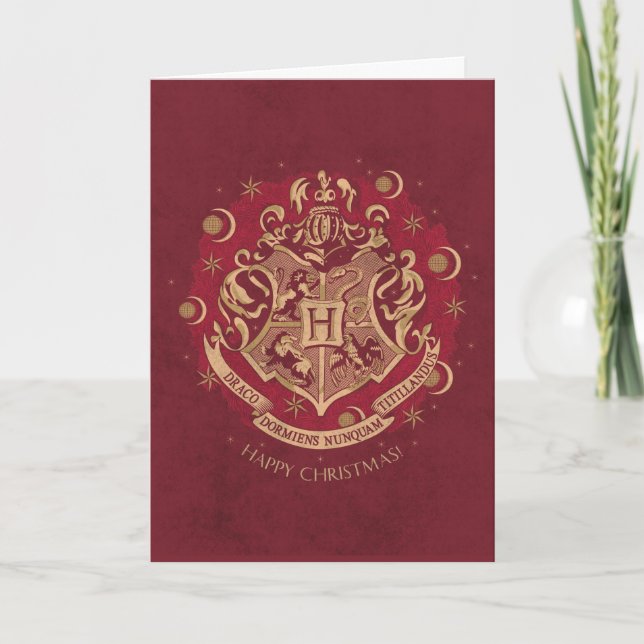 Tarjeta Festiva Corona de vacaciones con la cresta de HOGWARTS™ Ro (Anverso)