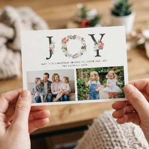 Tarjeta Festiva Corona floral de bayas de acebo JOY 2 Fotos Navida