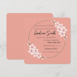 Tarjeta Festiva Corona floral de flor de cerezo melocotón Bridal S