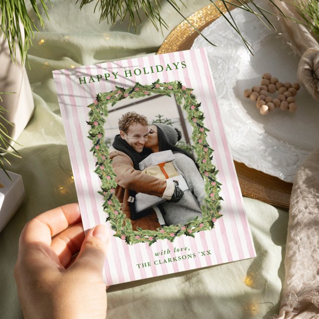 Tarjeta Festiva Corona Grandmillennial Rosa y Verde (Subido por el creador)