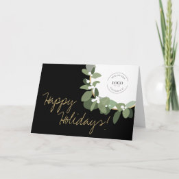 Tarjeta Festiva Corona moderna Tu logo Empresa Fiesta Gold negro