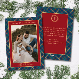 Tarjeta Festiva Corona Navideña Clásica de Cuadros Rojos Vintage F