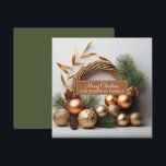 Tarjeta Festiva Corona rústica de hoja perenne y madera<br><div class="desc">Una elegante corona festiva moderna de Navidad hecha de hoja perenne y madera,  con decoraciones boho rústicas y piñas.</div>