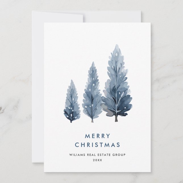 Tarjeta Festiva Corporación de Navidades de pinos bohemios minimal (Anverso)