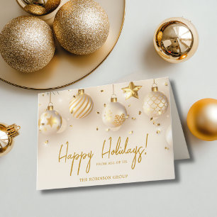 Tarjeta Festiva Corporate Business Happy Holidays Gold Script