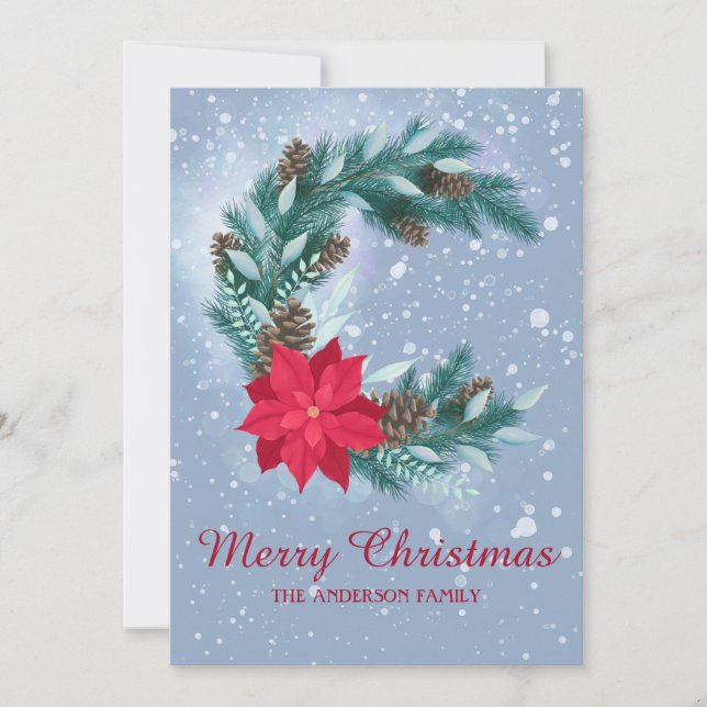 Tarjeta Festiva Correa de invierno, acuarela, poinsettia, cínes de (Anverso)