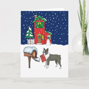 Tarjeta Festiva Correo de los Navidades de Boston Terrier