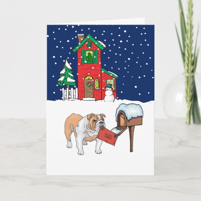 Tarjeta Festiva Correo de Navidades de bulldog (Anverso)