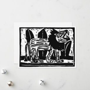 Tarjeta Festiva Corta de león de color blanco y negro