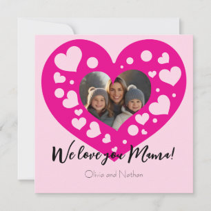 Tarjeta Festiva Corta foto de corazones rosados Te amamos mamá