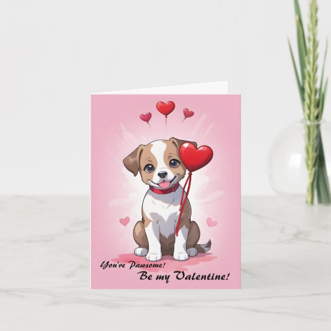 Tarjeta Festiva Cortar perro acuarela día de San Valentín (Anverso)