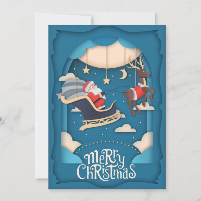 Tarjeta Festiva Corte del papel de Santa Sleigh (Anverso)