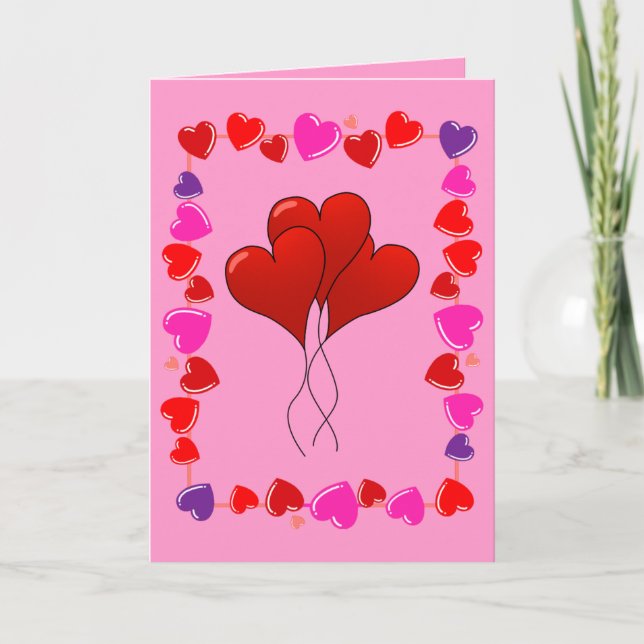 Tarjeta Festiva Corte Happy Valentine Day Balloon Hearts (Anverso)
