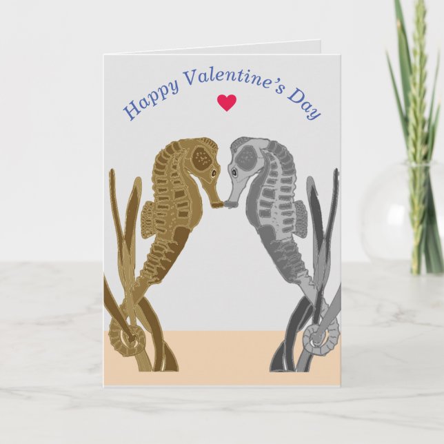 Tarjeta Festiva Corte Seahorse pair Valentines (Anverso)