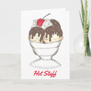 Tarjeta Festiva Cosas calientes Fudge Ice Cream Sundae Valentine C