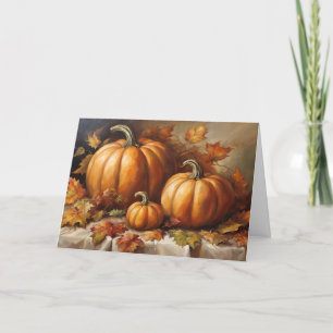 Tarjeta Festiva Cosecha de calabaza de otoño, hojas de otoño