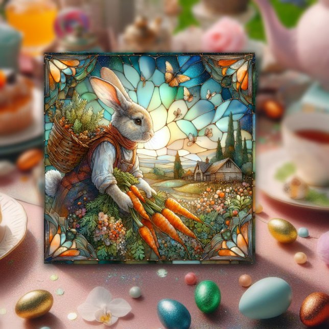 Tarjeta Festiva Cosecha de campo de conejo de pascua de vidrio tem (Subido por el creador)