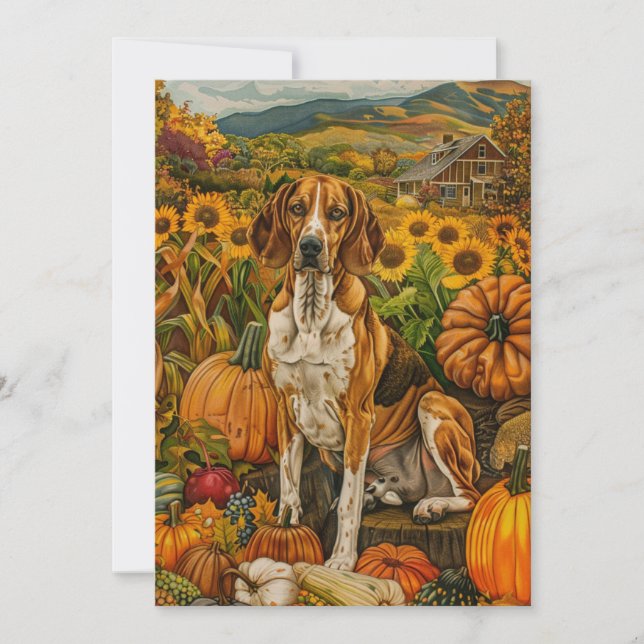 Tarjeta Festiva Cosecha de otoño de Foxhound inglés estadounidense (Anverso)