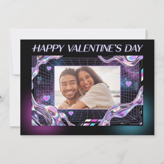 Tarjeta Festiva Cosmic Romance Digital Love Valentine's Card (Anverso)