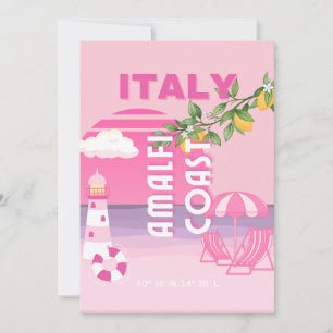 Tarjeta Festiva Costa Amalfitana, Viaje Preppy, Rosa