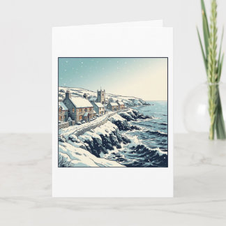Tarjeta Festiva Costa de Cornualles en invierno