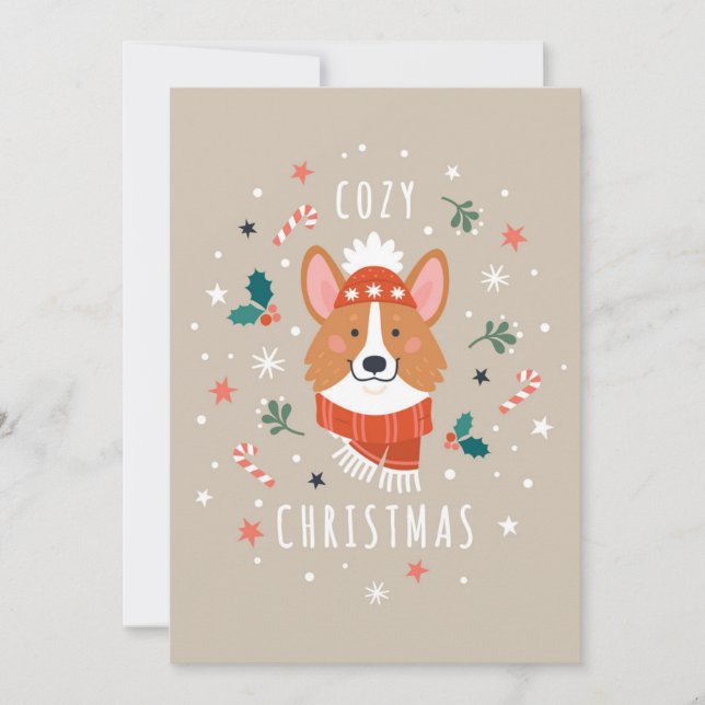 Tarjeta Festiva Cosy Corgi - Calor de Navidades (Anverso)