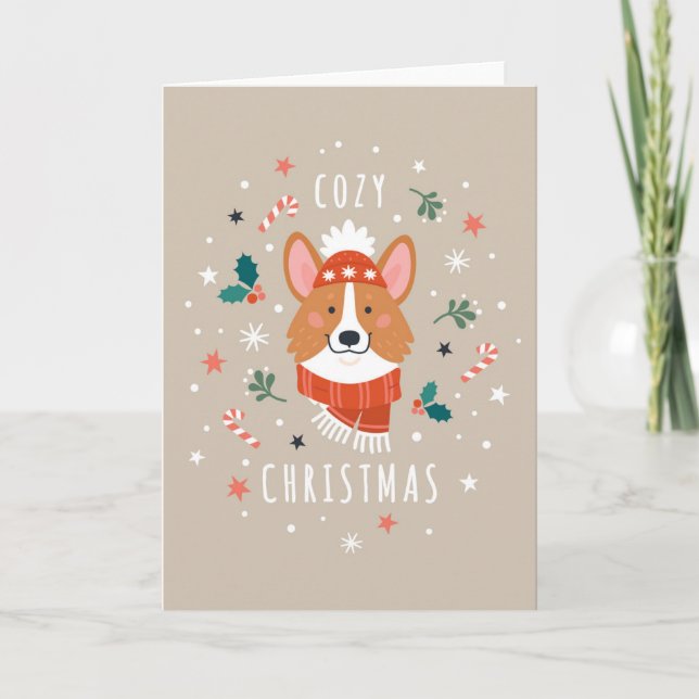 Tarjeta Festiva Cosy Corgi - Calor de Navidades (Anverso)