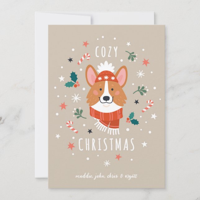 Tarjeta Festiva Cosy Corgi - Calor de Navidades (Anverso)