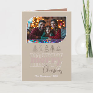 Tarjeta Festiva Cosy Neutral con la mano dibujó la foto navideña d