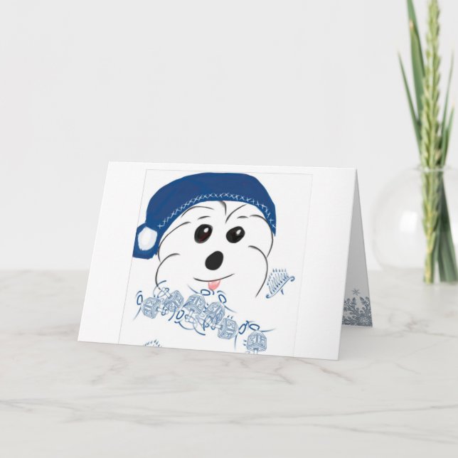 Tarjeta Festiva Coton de Tulear Happy Hanukkah (Anverso)