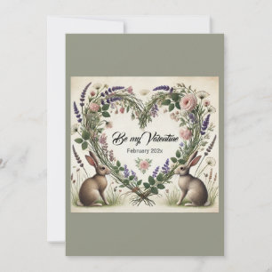 Tarjeta Festiva Cottagecore "Floral Heart & Bunnies" vacaciones pl