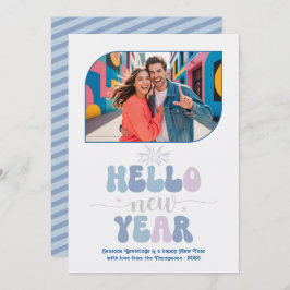 Tarjeta Festiva Cotton Sky Hello New Year Blue Retro Photo