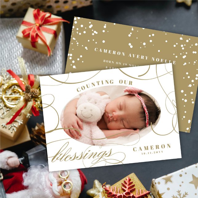 Tarjeta Festiva Counting Our Blessings Holiday Birth Announcement (Subido por el creador)