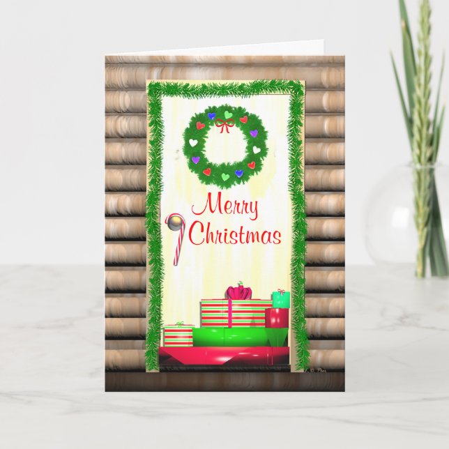 Tarjeta Festiva Country Merry Christmas Door (Anverso)