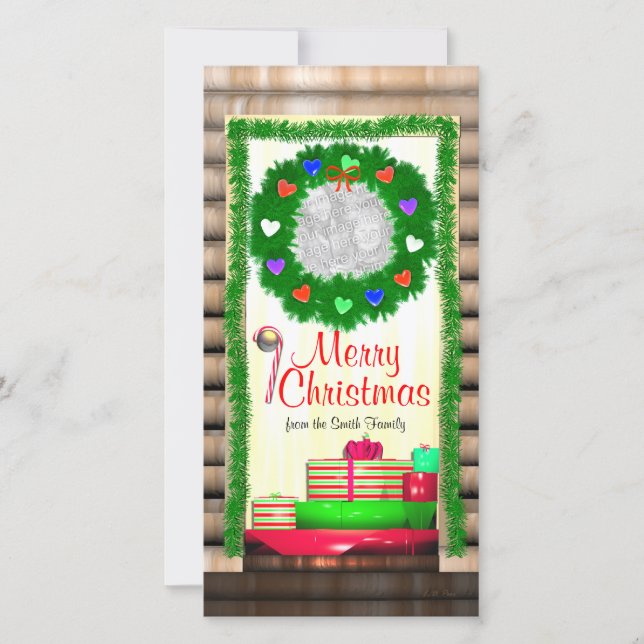 Tarjeta Festiva Country Merry Christmas Door (Anverso)